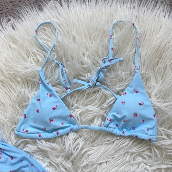 SOLY HUX 3 Piece Triangle Bikini Set with Mesh Cover Up Beach Skirt Blue Floral - Picture 10 of 11